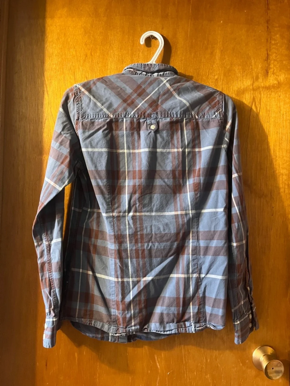 Men’s Roots Plaid Button-Down Shirt in Blue and Brown Small - Picture 10 of 10